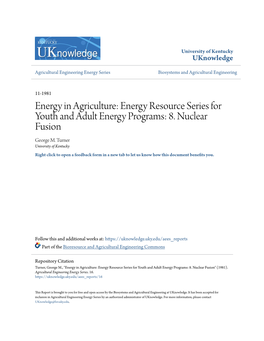 Energy in Agriculture: Energy Resource Series for Youth and Adult Energy Programs: 8