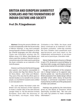 British and European Sankritist Scholars and the Foundations of Indian Culture and Society