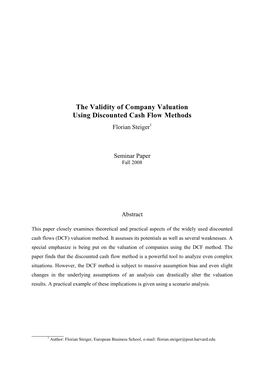 The Validity of Company Valuation Using Discounted Cash Flow Methods Florian Steiger1