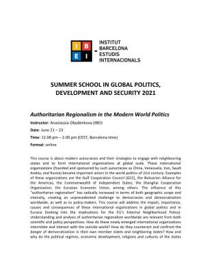 Summer School in Global Politics, Development and Security 2021