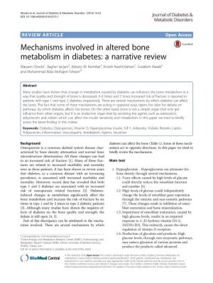 Mechanisms Involved in Altered Bone Metabolism in Diabetes