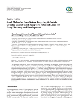 Review Article Small Molecules from Nature Targeting G-Protein Coupled Cannabinoid Receptors: Potential Leads for Drug Discovery and Development