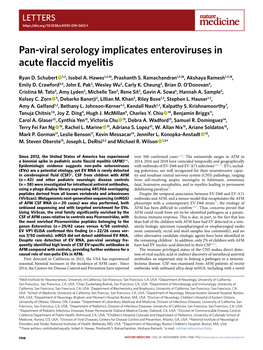 Pan-Viral Serology Implicates Enteroviruses in Acute Flaccid Myelitis