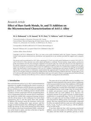 Effect of Rare Earth Metals, Sr, and Ti Addition on the Microstructural Characterization of A413.1 Alloy