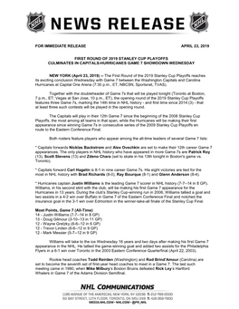 For Immediate Release April 23, 2019 First Round