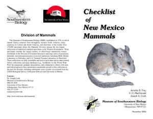 Mammal of New Mexico Checklist