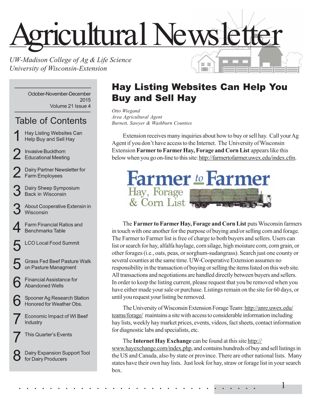 Agricultural Newsletter UW-Madison College of Ag & Life Science University of Wisconsin-Extension