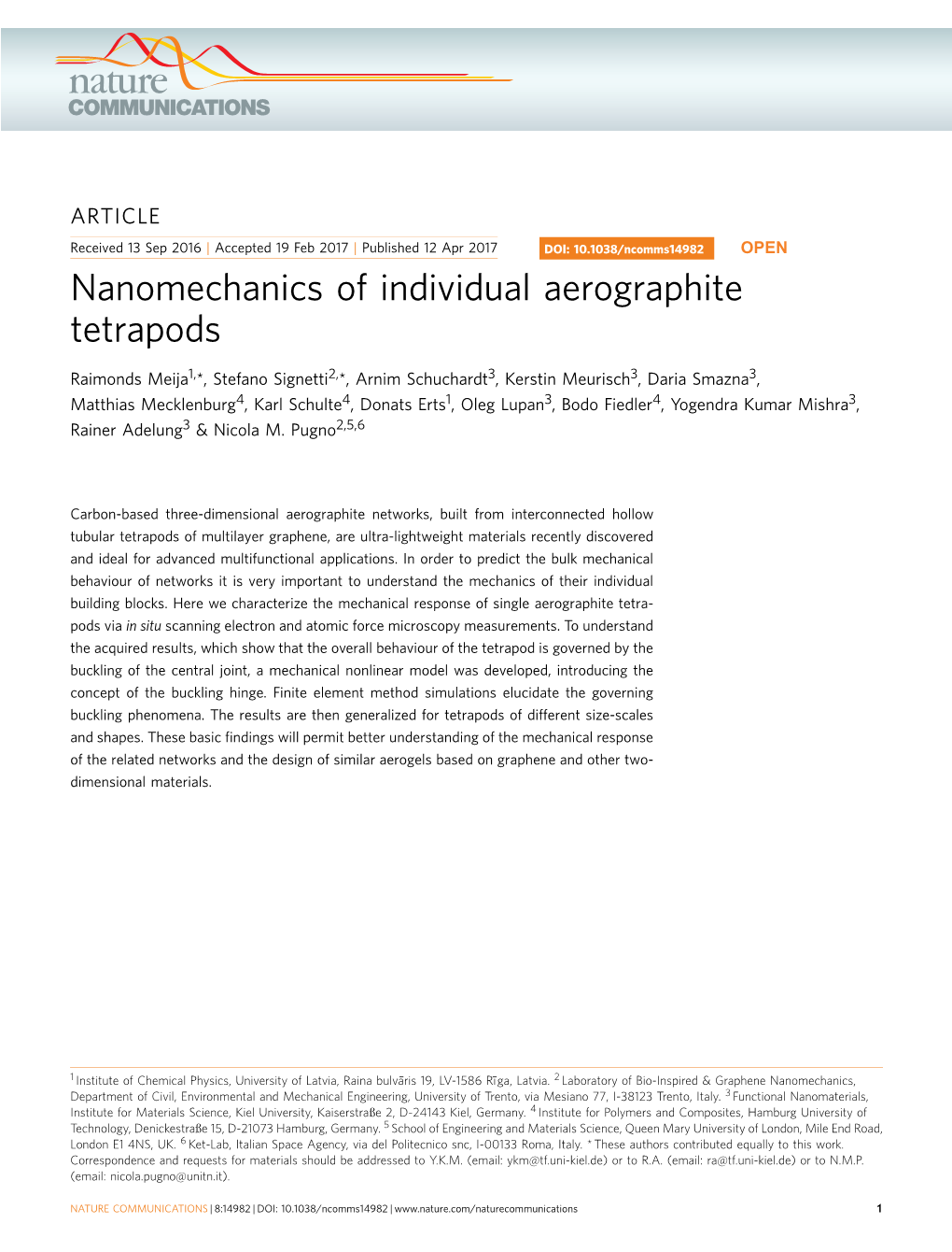 Nanomechanics of Individual Aerographite Tetrapods