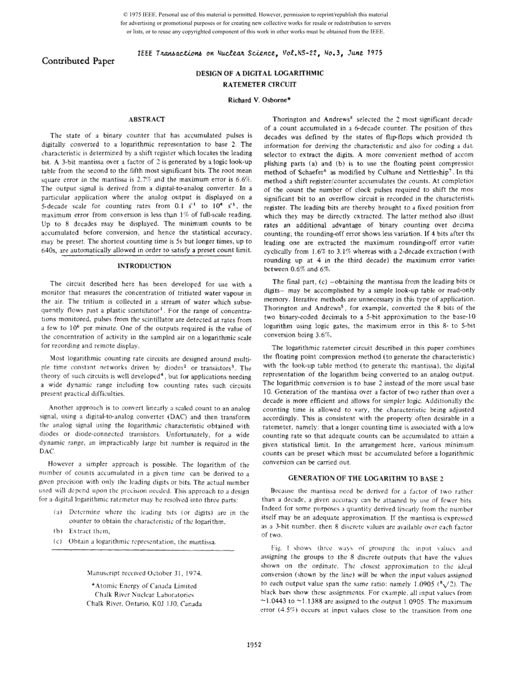 Design of a Digital Logarithmic Ratemeter Circuit