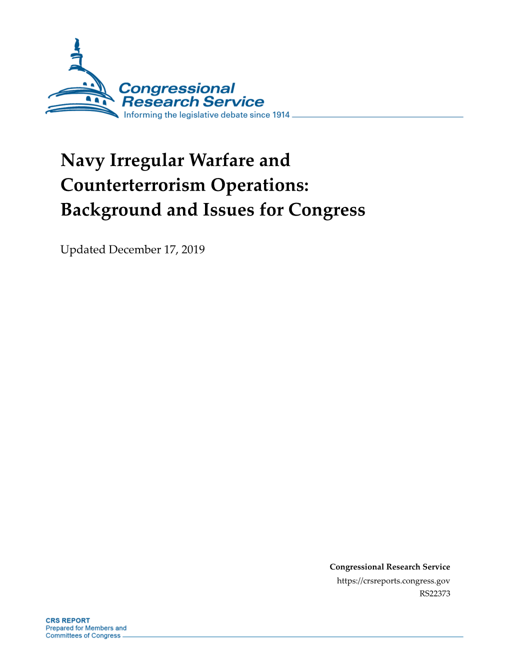 Navy Irregular Warfare and Counterterrorism Operations: Background and Issues for Congress