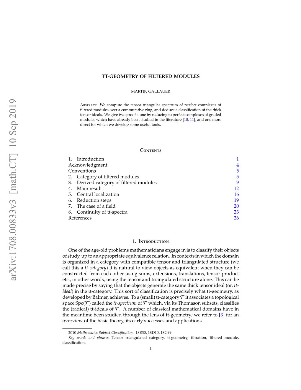 Tt-Geometry of Filtered Modules