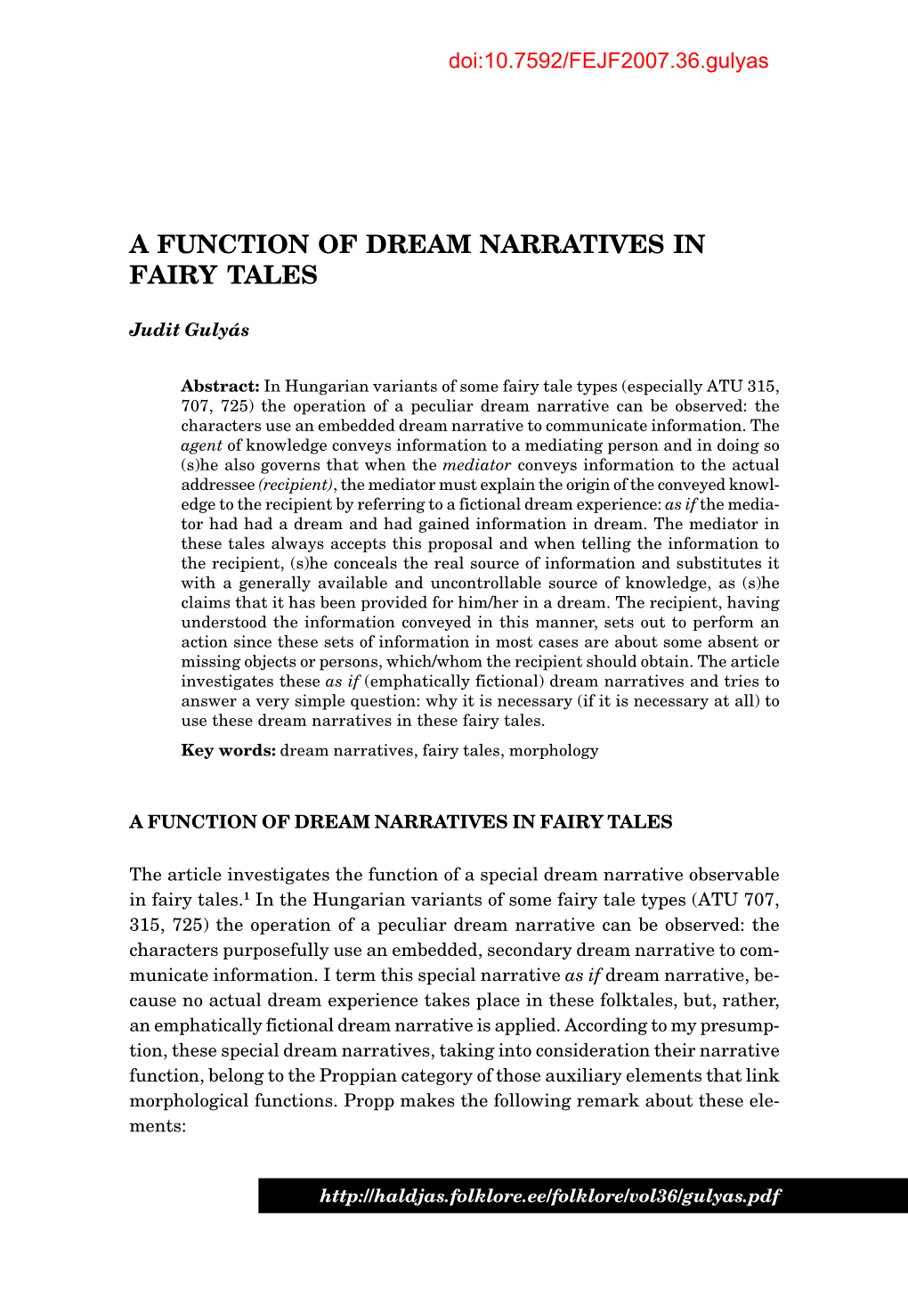 A Function of Dream Narratives in Fairy Tales