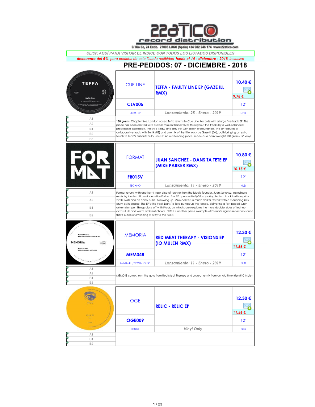 Pre-Pedidos: 07 - Diciembre - 2018