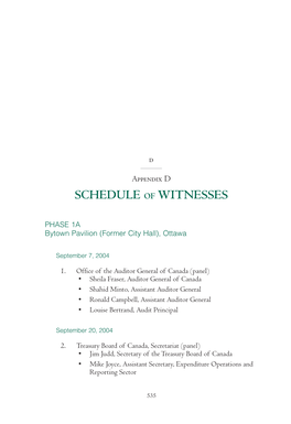 Schedule of Witnesses