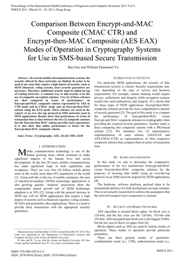 CMAC CTR) and Encrypt-Then-MAC Composite (AES EAX) Modes of Operation in Cryptography Systems for Use in SMS-Based Secure Transmission