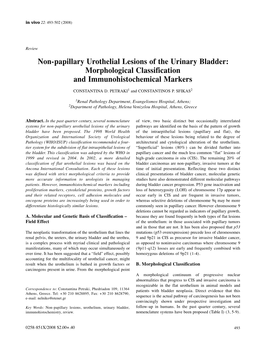 Non-Papillary Urothelial Lesions of the Urinary Bladder: Morphological Classification and Immunohistochemical Markers CONSTANTINA D