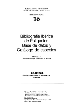 Bibliografía Ibérica De Poliquetos. Base De Datos Y Catálogo De Especies