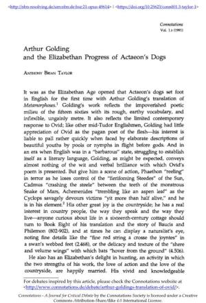 Arthur Golding and the Elizabethan Progress of Actaeon's Dogs