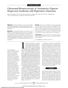 Ultrasound Biomicroscopy in Asymmetric Pigment Dispersion Syndrome and Pigmentary Glaucoma