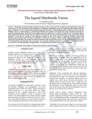 The Legend Marthanda Varma [1] C.Parthiban Sarathi [1] II M.A History, Scott Christian College(Autonomous), Nagercoil