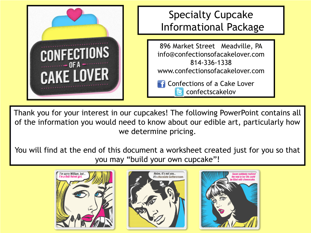 Specialty Cupcake Informational Package