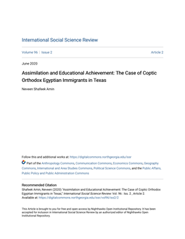 Assimilation and Educational Achievement: the Case of Coptic Orthodox Egyptian Immigrants in Texas
