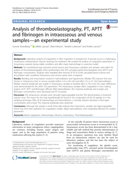 Analysis of Thromboelastography, PT, APTT and Fibrinogen In