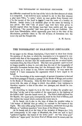 215 the TOPOGRAPHY of Prai-EXILIC JERUSALEM