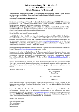 Bekanntmachung Nr.: 105/2020 Des Amtes Mitteldithmarschen Für Die Gemeinde Nordermeldorf