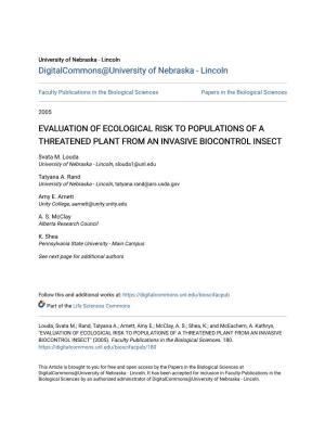 Evaluation of Ecological Risk to Populations of a Threatened Plant from an Invasive Biocontrol Insect