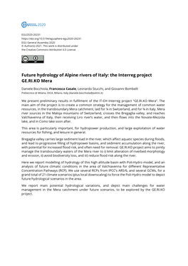 Future Hydrology of Alpine Rivers of Italy: the Interreg Project GE.RI.KO Mera