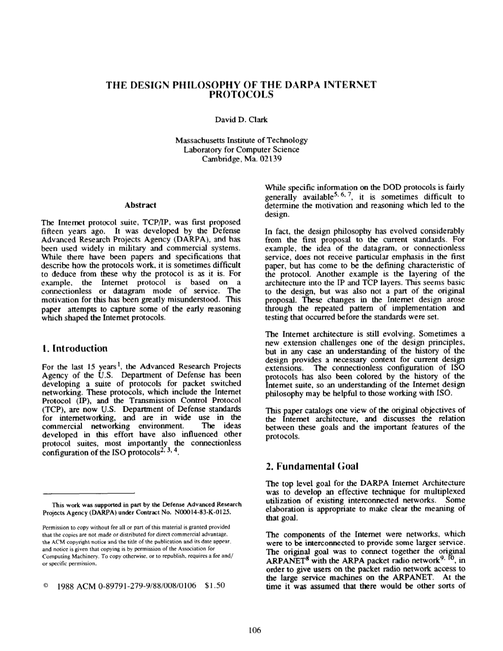 Design Philosophy of the DARPA Internet Protocols