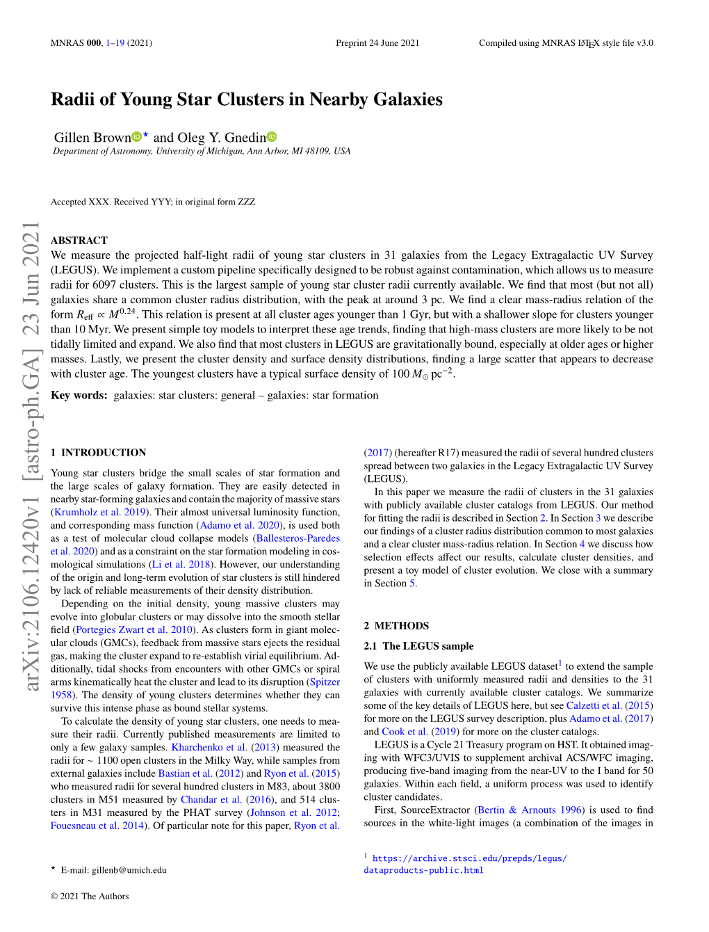 Radii of Young Star Clusters in Nearby Galaxies