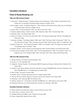 Canadian Literature Field of Study Reading List