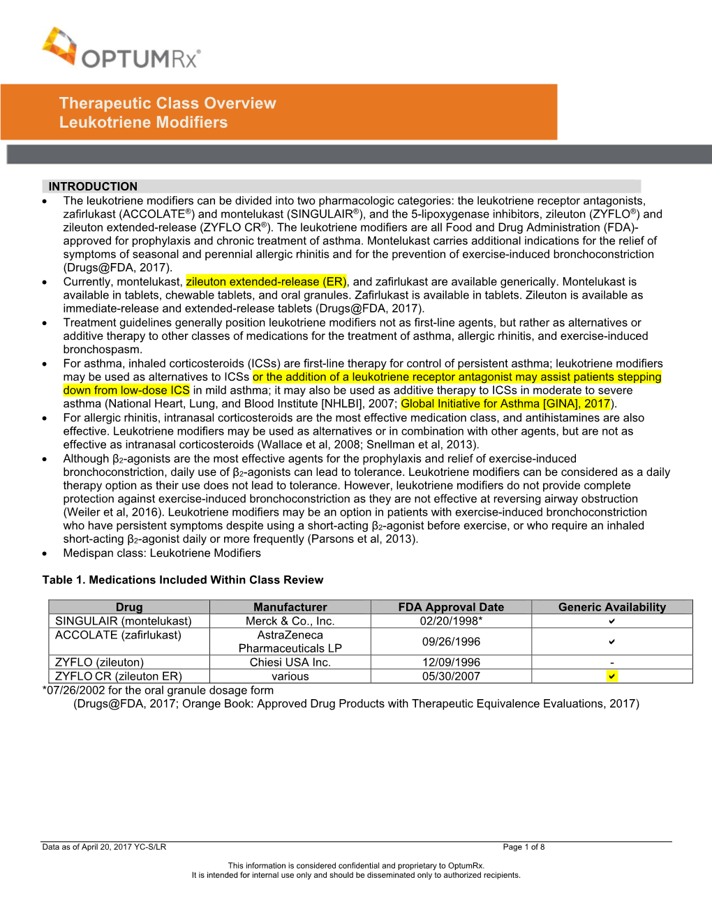 Therapeutic Class Overview Leukotriene Modifiers