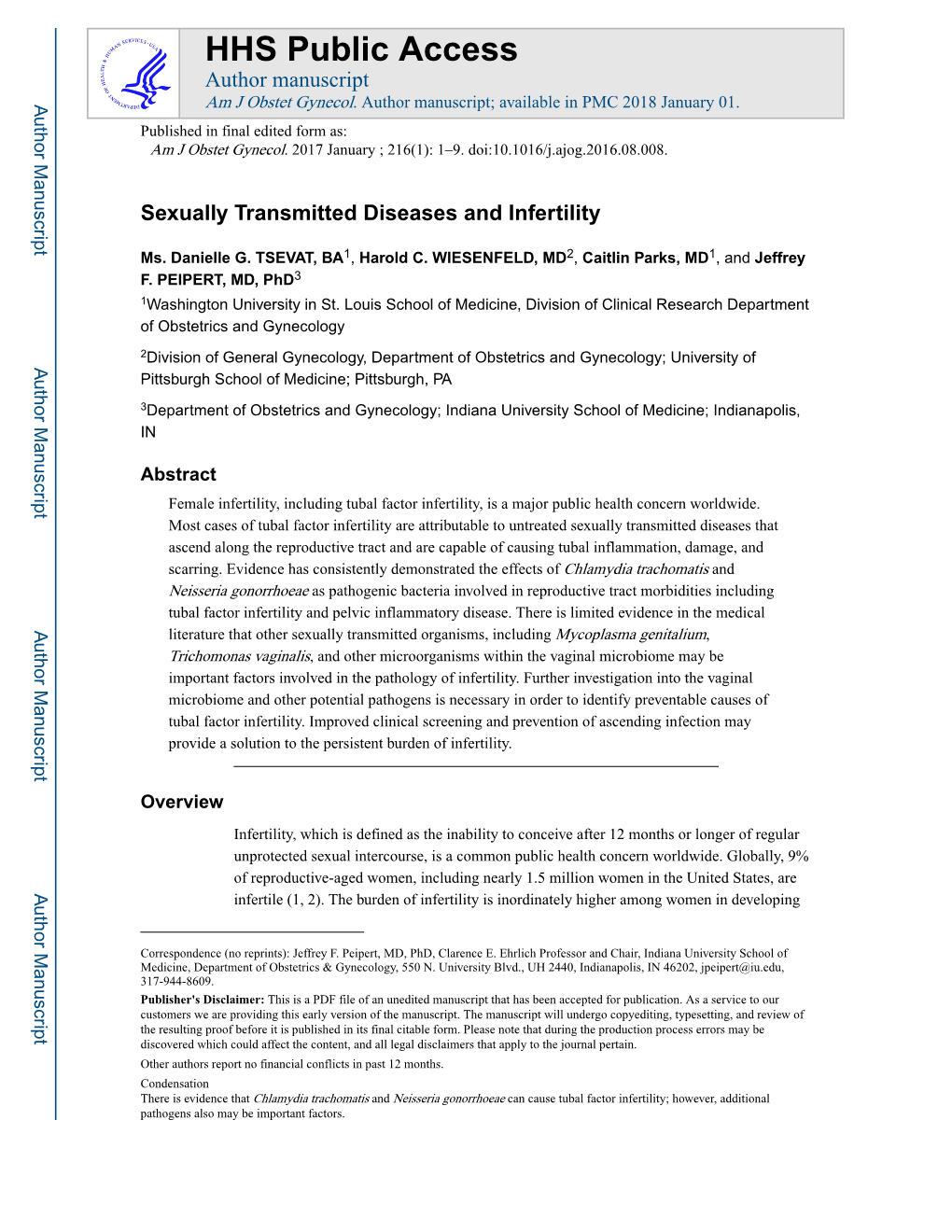 Sexually Transmitted Diseases and Infertility