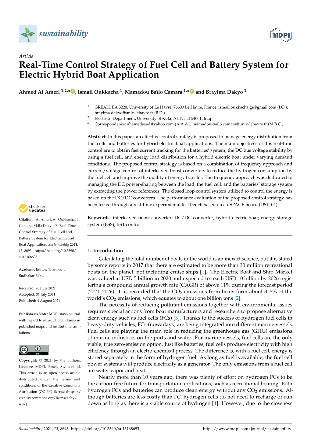 Real-Time Control Strategy of Fuel Cell and Battery System for Electric Hybrid Boat Application