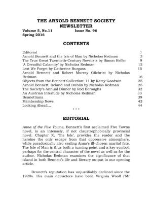 THE ARNOLD BENNETT SOCIETY NEWSLETTER Volume 5, No.11 Issue No