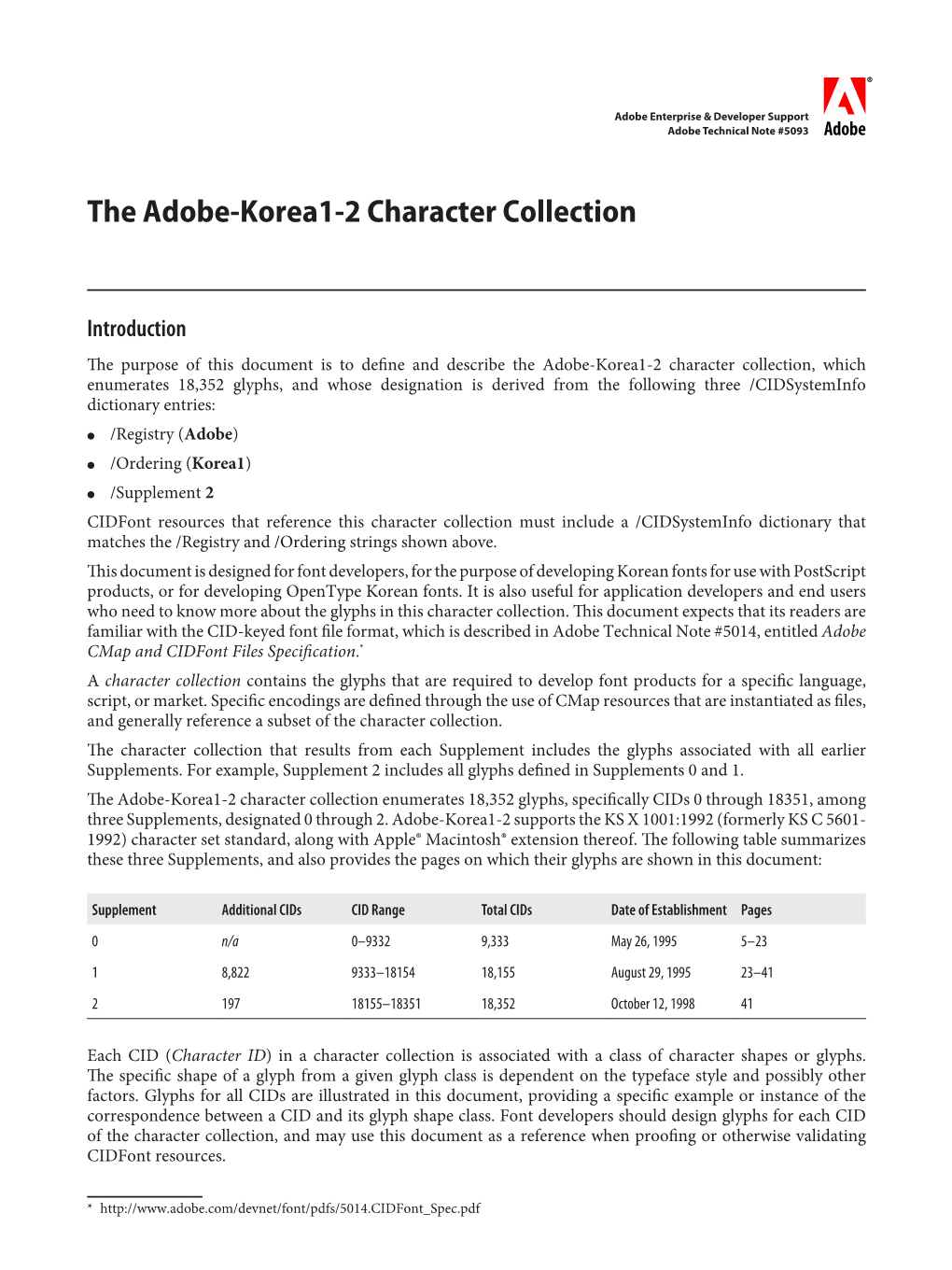 Adobe Technical Note #5093: the Adobe-Korea1-2 Character Collection 2