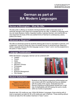 German As Part of BA Modern Languages