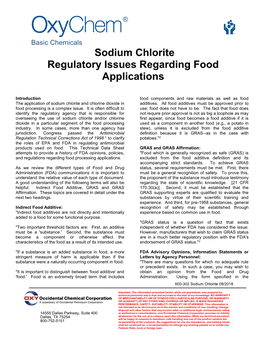 Regulatory Issues Regarding Food Applications of Sodium Chlorite
