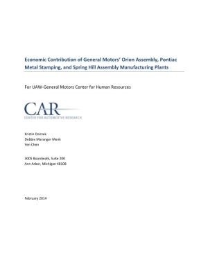 Economic Contribution of General Motors' Orion Assembly, Pontiac