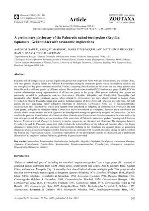 A Preliminary Phylogeny of the Palearctic Naked-Toed Geckos (Reptilia: Squamata: Gekkonidae) with Taxonomic Implications