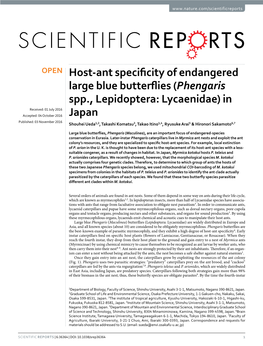 Host-Ant Specificity of Endangered Large Blue Butterflies