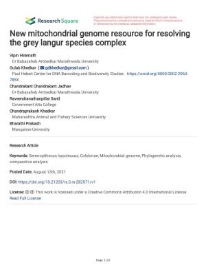 New Mitochondrial Genome Resource for Resolving the Grey Langur Species Complex