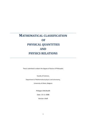 Mathematical Classification of Physical Quantities and Physics Relations