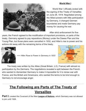 The Treaty of Versailles on June 28, 1919