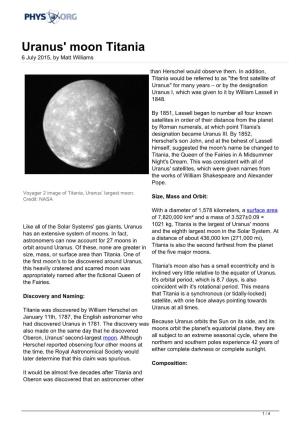 Uranus' Moon Titania 6 July 2015, by Matt Williams