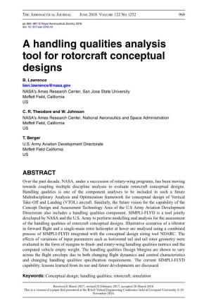 A Handling Qualities Analysis Tool for Rotorcraft Conceptual Designs