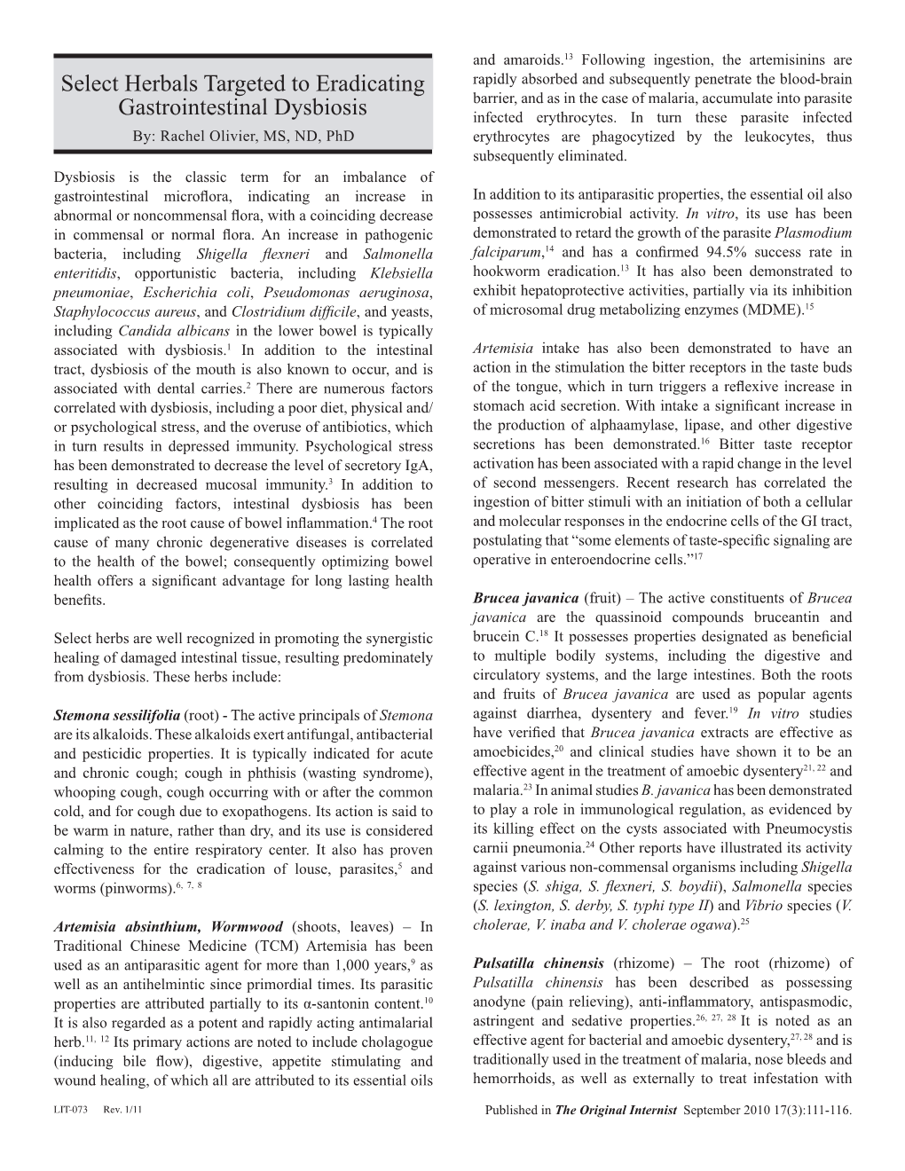 Select Herbals Targeted to Eradicating Gastrointestinal Dysbiosis